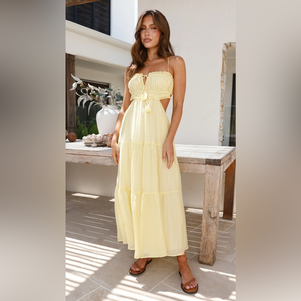 Tiered Cutout Midi Dress in Lemon Yellow